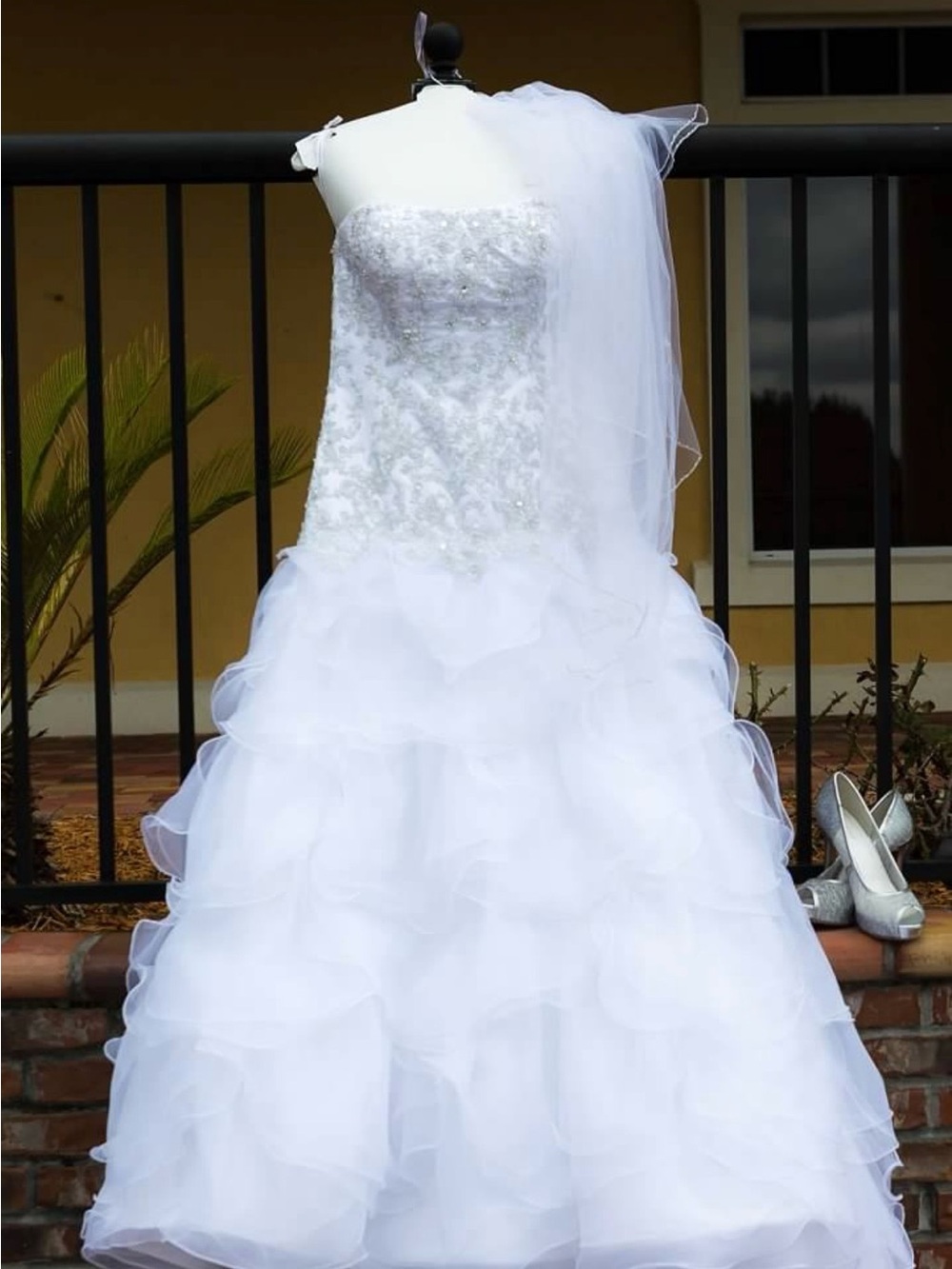 Strapless White Ruffled Ball Gown Wedding Dress
